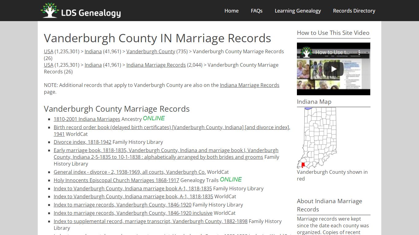 Vanderburgh County IN Marriage Records