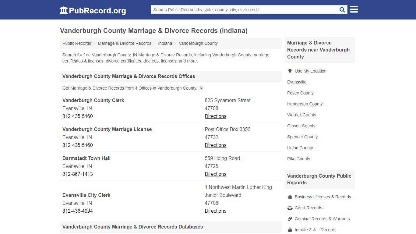 Free Vanderburgh County Marriage & Divorce Records ...